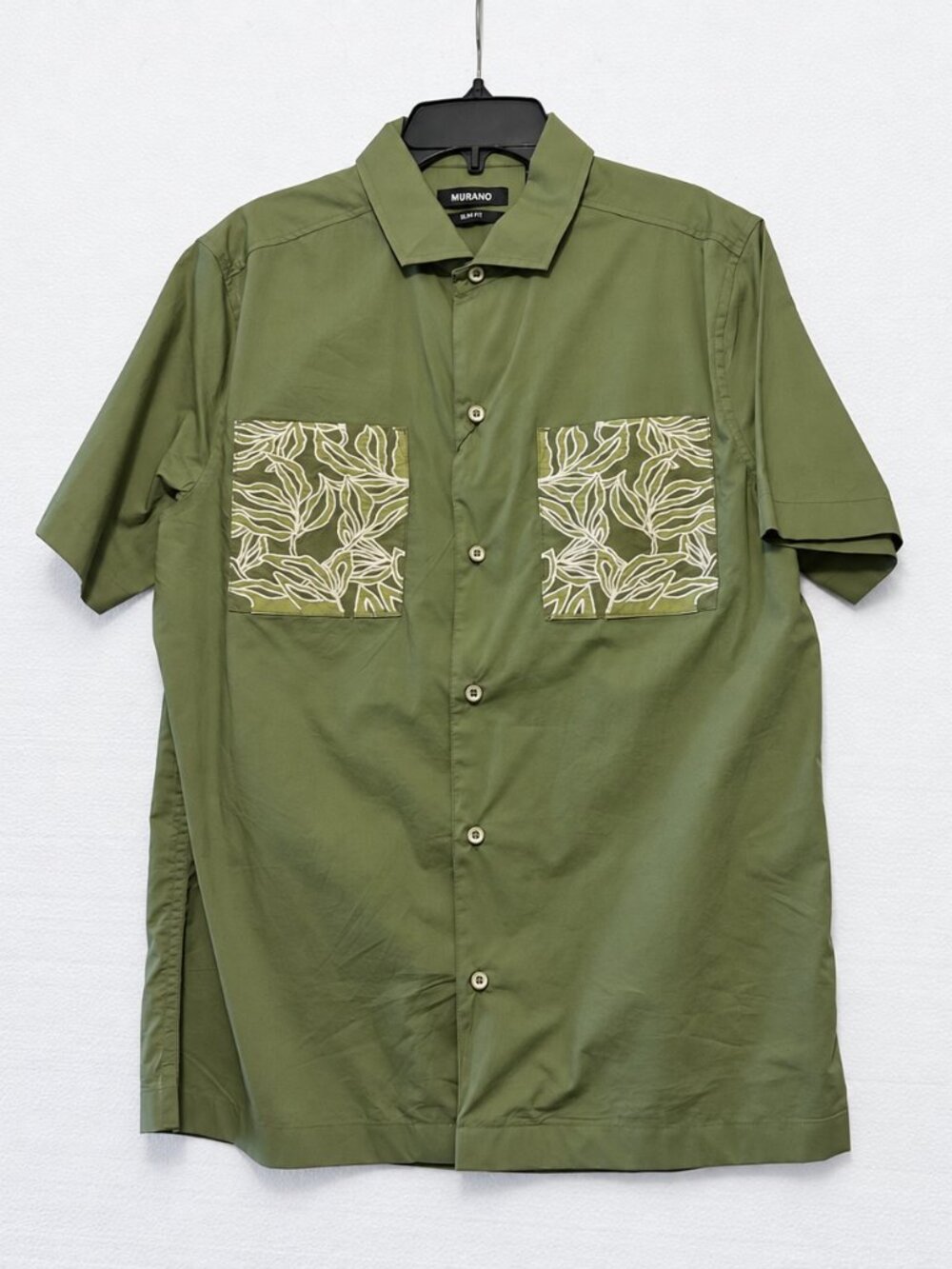 MURANO Crocodile World Collection Green Applique Pocket Short Sleeve Shirt L NEW
